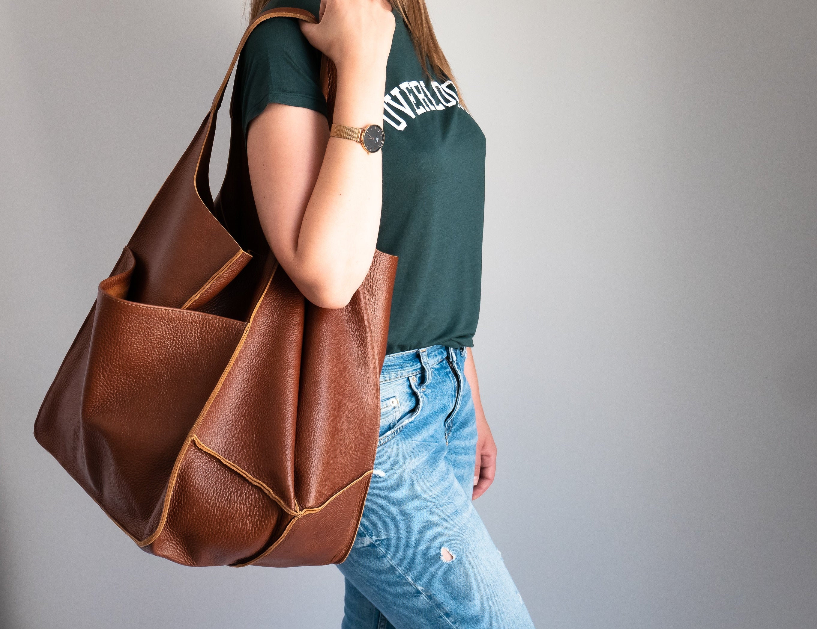 Shoulder Hobo Bag, Oversize Leather Bag, Large Tote, Everyday Slouchy Brown Handbag, Women Purse, Big Shoulder Bag Ac