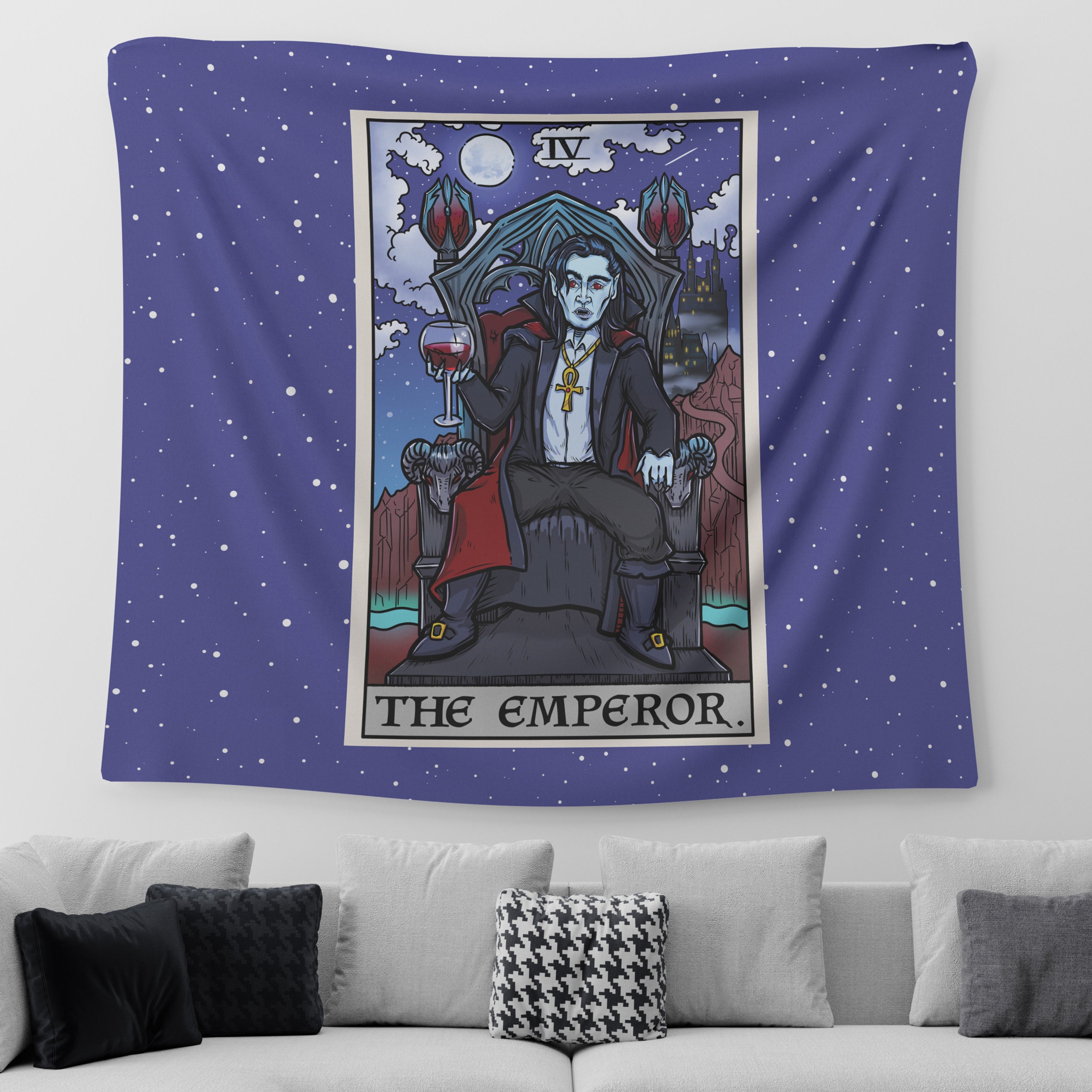 Dracula Art Print The Emperor Tarot Card Wall Decor Halloween Indoor Gothic Goth Home Decoration Vampire Gifts Men