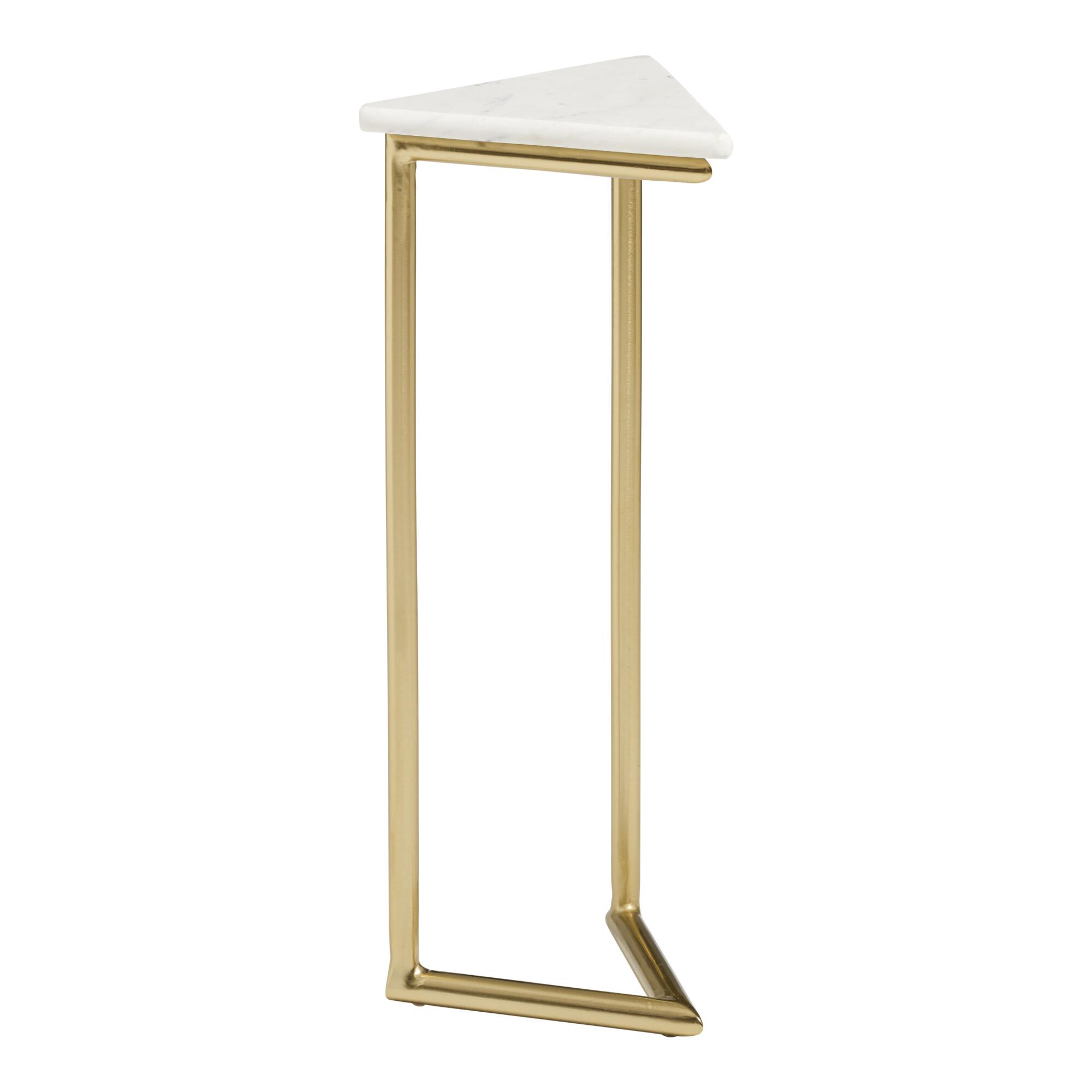 Triangular White Marble and Gold Metal Tasha Drink Table by World Market