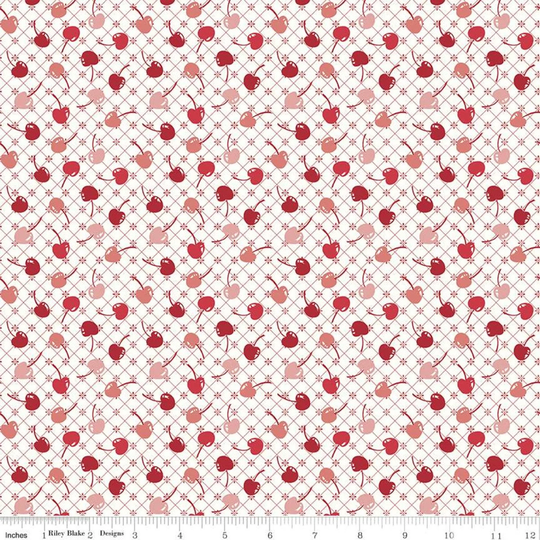 Clearance Cook Book Cherries C11758 Red - Riley Blake Designs Off White Quilting Cotton Fabric