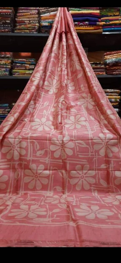Silkmark Certified Bishnupuri Silk Saree Over Hand Batik Print & Running Bp