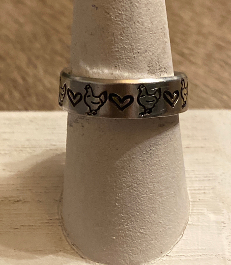 Handstamped Chicken Ring, Lover, Mom, Cow Pig Jewelry, Farmer, Gift, Jewelry