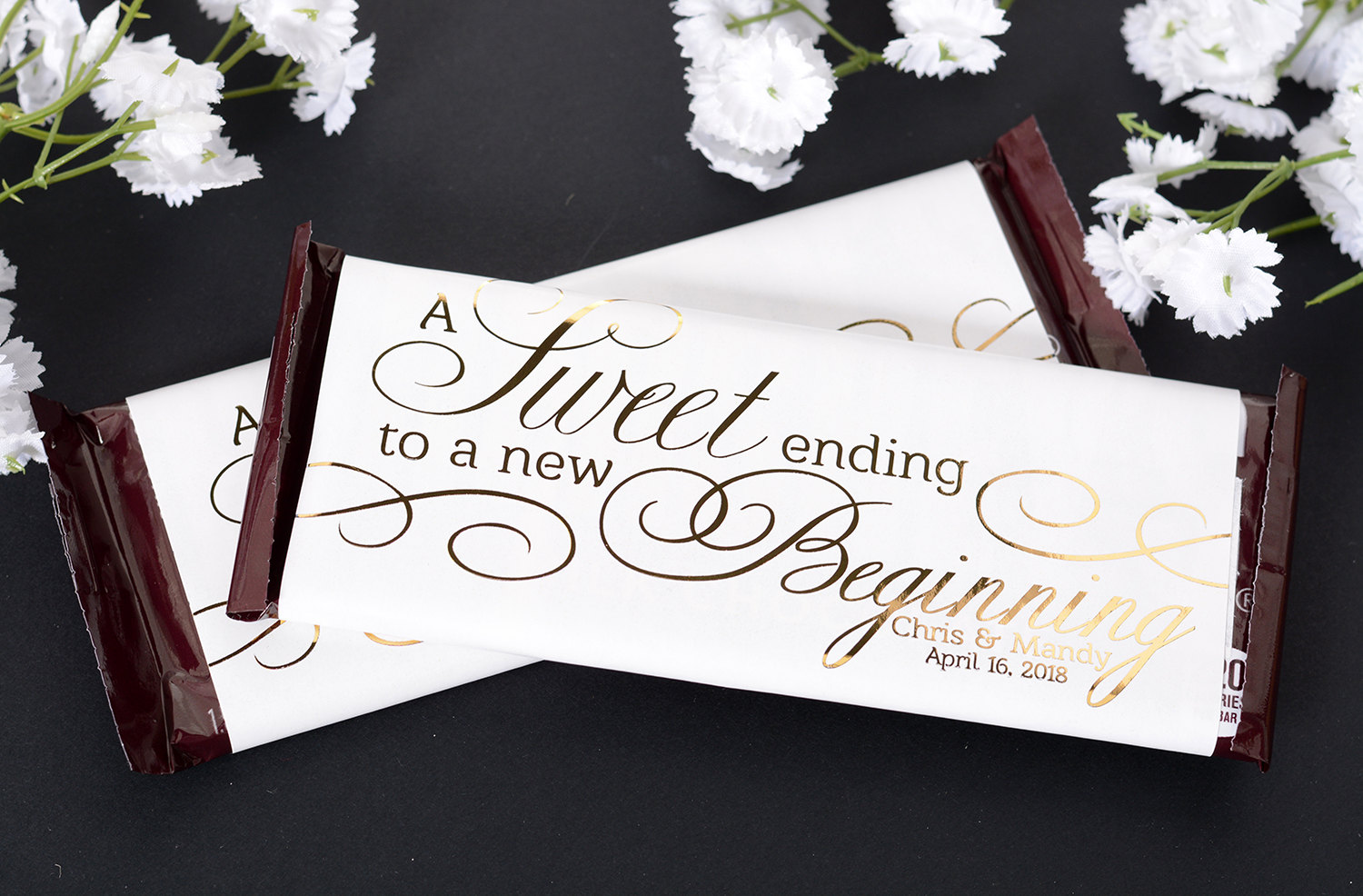 Wedding Candy Wrappers - Metallic Foil Chocolate Bar Wrappers A Sweet Ending Labels #whb-126