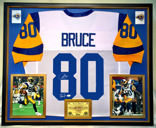 Premium Framed Isaac Bruce Autographed/Signed Rams Jersey - Jsa Auth