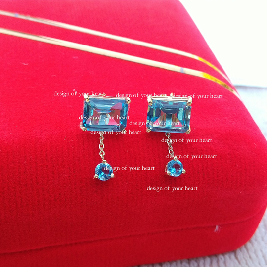 4.45Cts Natural Blue Topaz Earrings 14K Yellow Gold Handmade Jewelry Gifts For Her