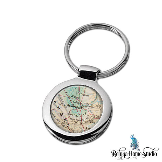 Map Keychain Bakersfield California Key Ring Fob