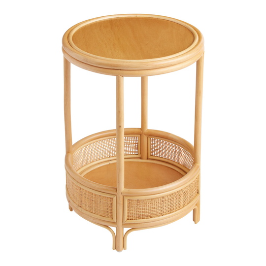 Round Rattan Saoirse Accent Table with Shelf: Natural by World Market