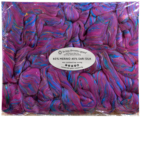 Merino Sari Blend 4Oz Wool & Silk Roving Fiber Soft Combed Top, Hand Spinning, Drop Spindle, Needle Wet Nuno Felting. Ahimsa