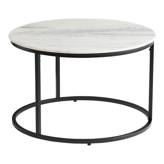 Round White Marble and Metal Milan Coffee Table: Black by World Market