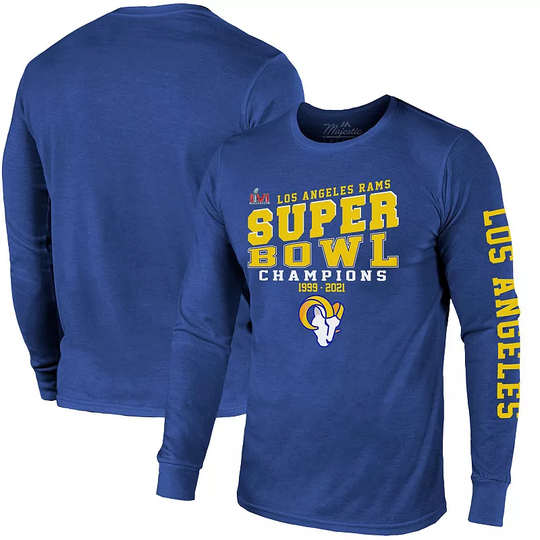 Men's Majestic Threads Royal Los Angeles Rams 2-Time Super Bowl Champions Loudmouth Long Sleeve T-Shirt, Size: 2XL, Blue
