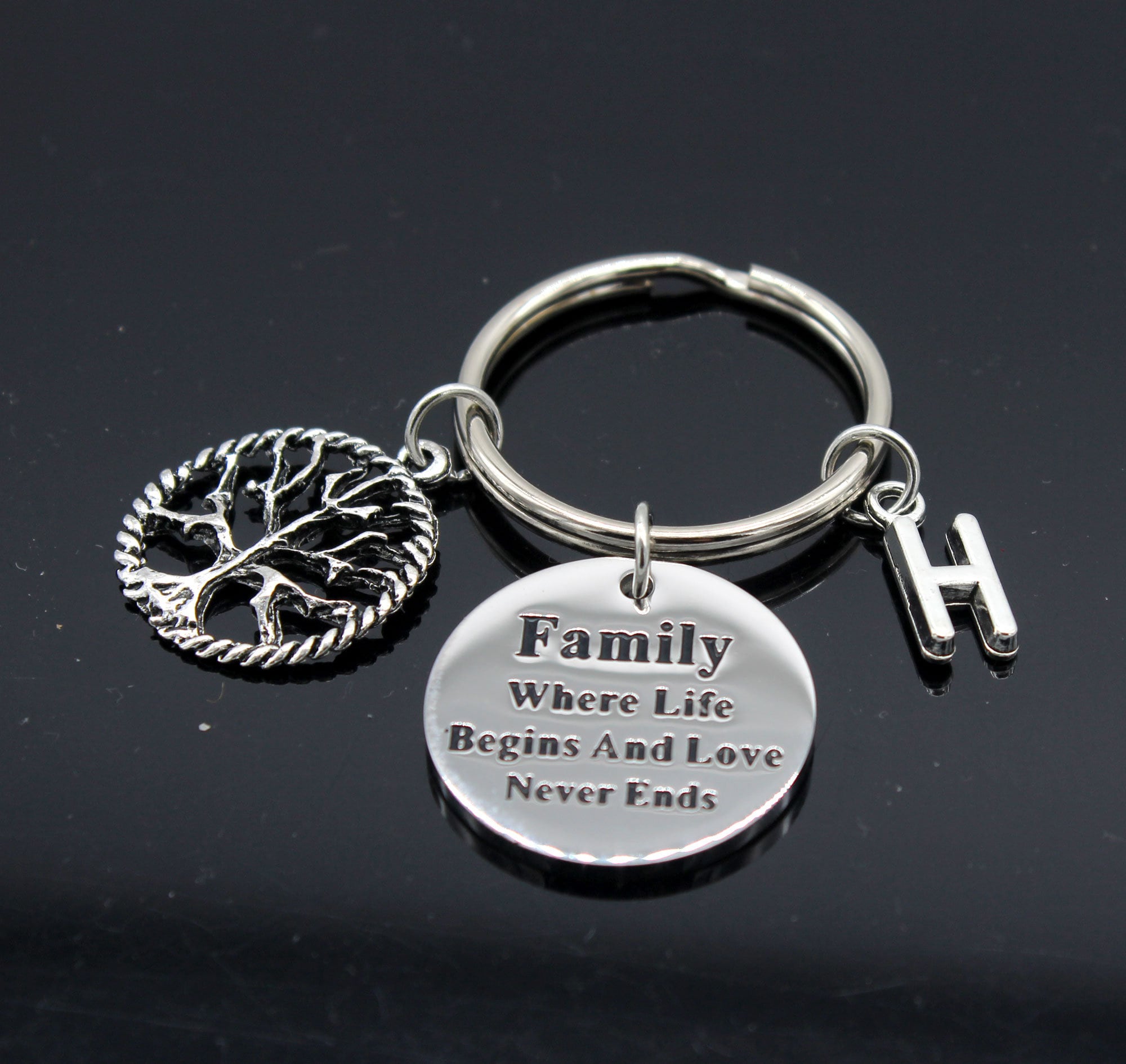 High Quality Stainless Steel Keychain, Family Tree Keychain.where Life Begins & Love Never Ends.initial Keychain.personalized Keyring