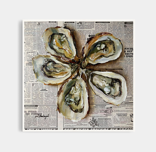 Oyster Painting Original Oil Seafood Artwork Coastal Newspaper Art By Julia Stankevych