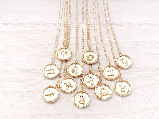 Gold Zodiac Necklace, Raw Birthstone Celestial Jewelry, Personalized Gift For Her, Necklace, Valentine's Gifts Her