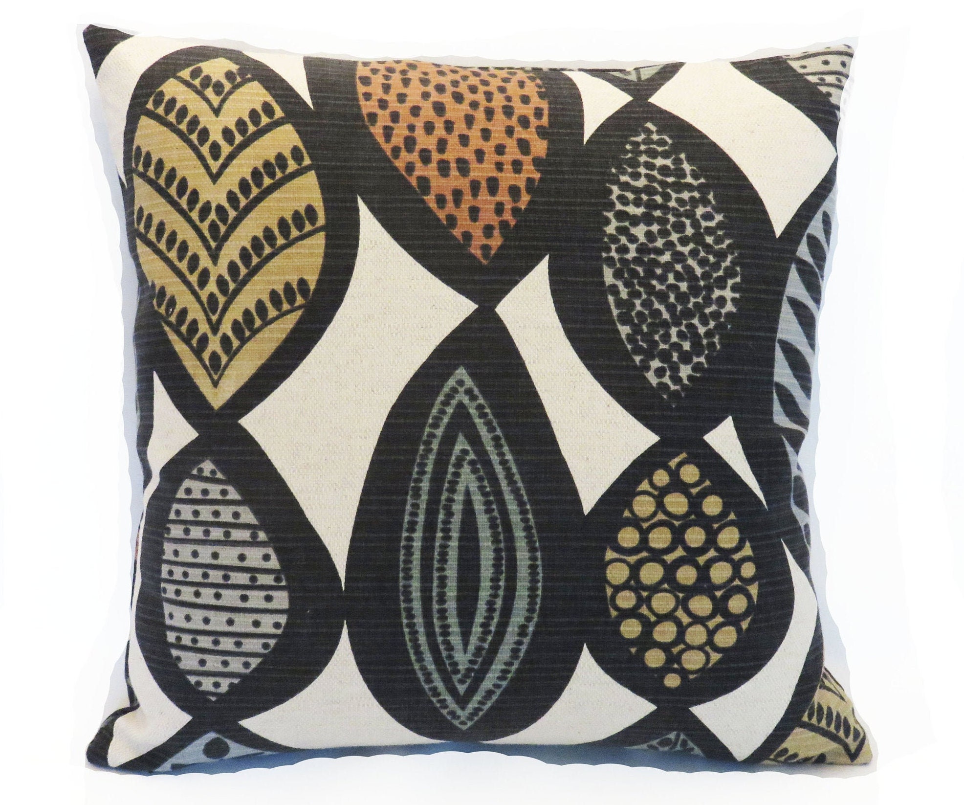 Mod Leaf Pillow Cover, Heavy Linen Blend in Blue, Teal, Gold, Rust, 17 Square Cushion Mid Century Modern Style