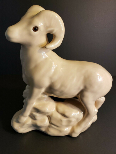 Vtg White Ram Ceramic Mid Century Aries Large Animal Figurine Canadiana Pottery
