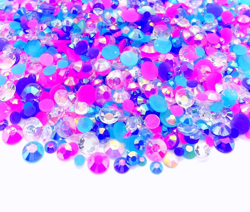 Tie Dye Blend Rhinestone Mix 3/4/5/6mm Flatback Jelly Resin Rhinestones Mixed Sizes, | Pink Blue Purple Clear