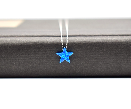 Silver Blue Opal Star Necklace, Cute Gift For Her, Minimal