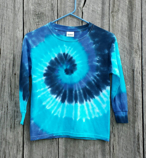 Adult Blue Tie Dye Spiral Long Sleeve Shirt, Unisex Sizes S M L Xl Xxl 3Xl, Men's Dye, Women's Hippie Top