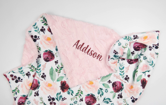 Wild At Heart Floral Personalized Baby Blanket, Minky Blanket With Name, Monogram Girl Gift