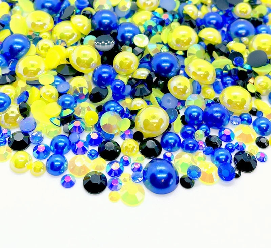 Blue Tang Blend Rhinestone Mix 2mm-10mm Flatback Jelly Resin | Faux Pearls Rhinestones Mixed Sizes Black Yellow