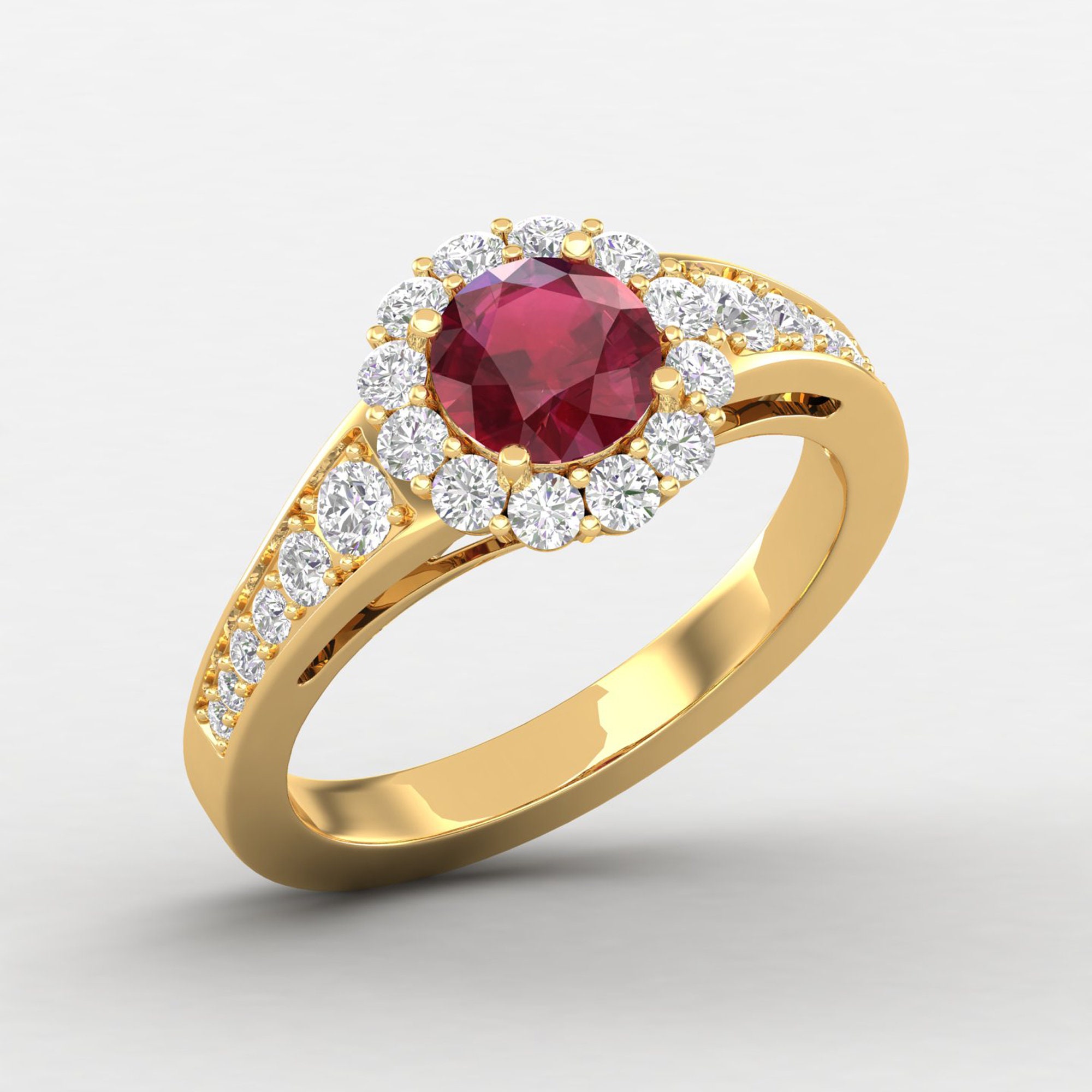 Art Deco Ruby Engagement Ring, Diamond Halo Antique Nouveau White Gold Promise Gift For Her