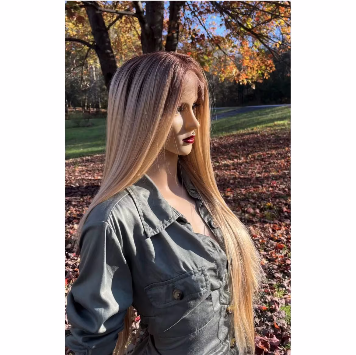 Long Straight Natural Ombre Blonde Human Hair Blend Lace Front Daily Wig