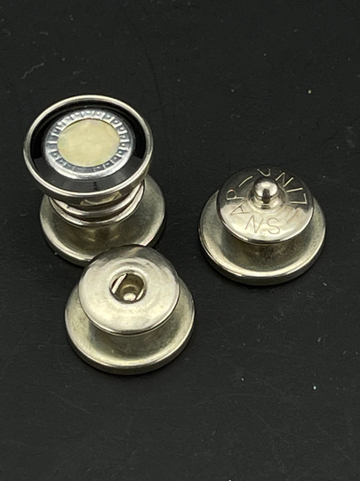 Vintage Deco Snap Cuff Links. Link Black White Silver Shell No.00834