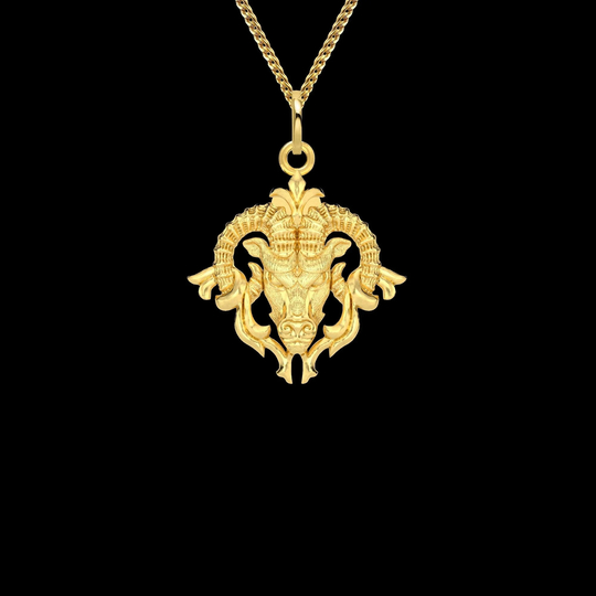 Mini Ram Head Pendant | 24mm - 14K Solid Gold Necklace For Men, Aries Necklace, Pendant