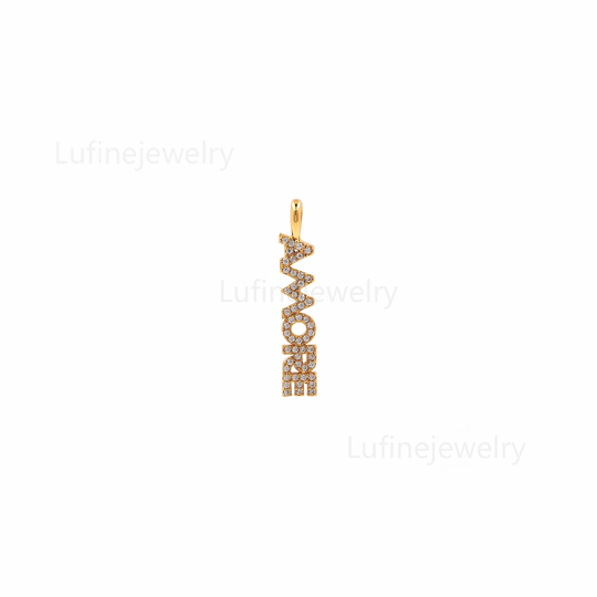 18K Gold Filled Amore Pendant, Cz Micro Pave Letter Charm Necklace Bracelet, Diy Jewelry Making Supply(29.5x5x2mm