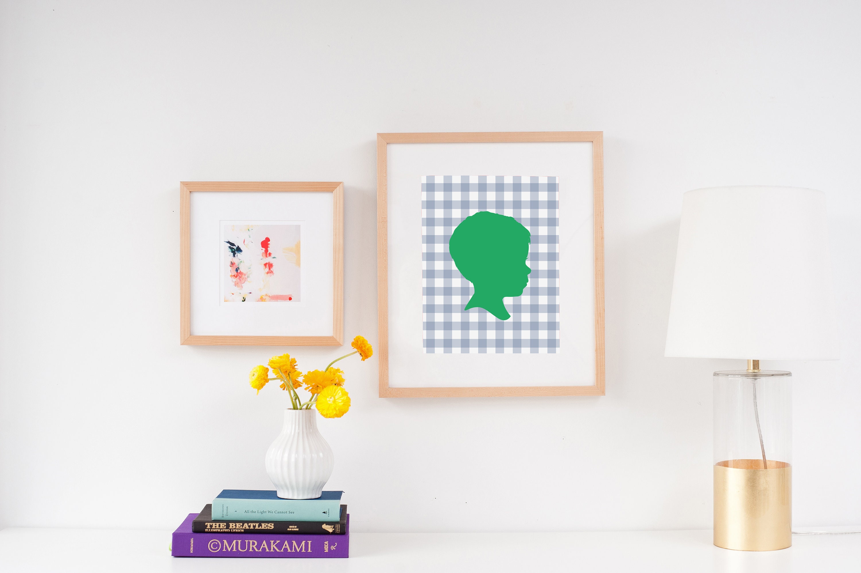 Personalized Custom Silhouette Art Print - Portrait Made From Your Photo -Gingham Portait By Simply Silhouettes
