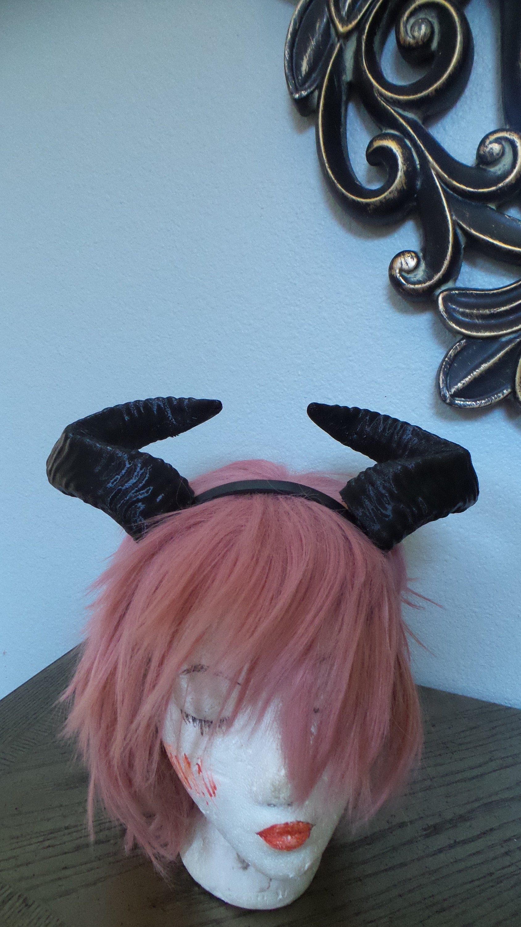 New Arrival Ram Horns Headband 3D Printed Cosplay Comicon Fantasy Large Black Horned Bull Wow
