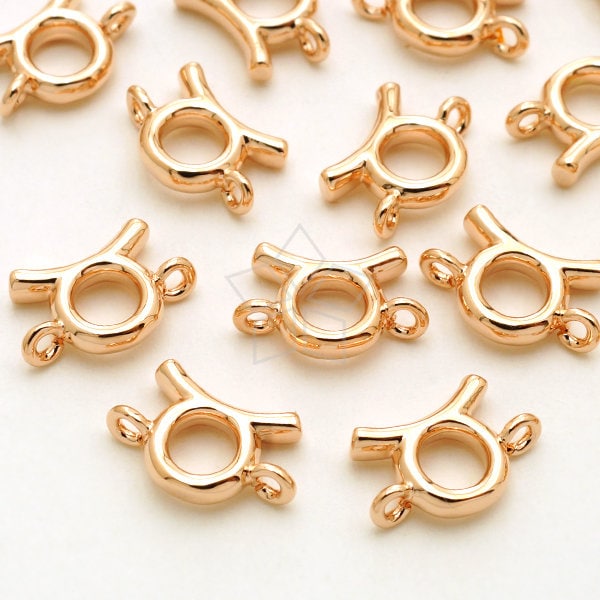 Pd-2864-Rg/2 Pcs - Zodiac Sign Connectors, Constellation, Taurus, The Bull, April, May Birthday, Rose Gold Plated Brass 9.7mm X 6.4mm