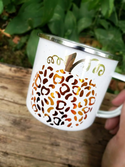 Pumpkin Campfire Mug, Fall Cheetah Coffee Animal Print, Cup, Spice Latte, Gift For Lover