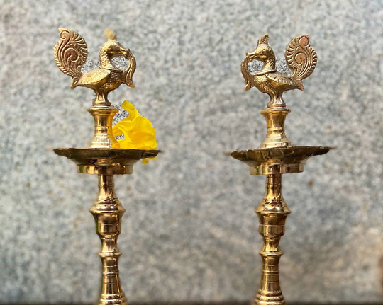 Brass Annapakshi Or Lotus Kuthu Vilakku Traditional Oil Lamp | Set Of 2, Pooja Lamp, Diya For Pooja, Diya, Vilakku