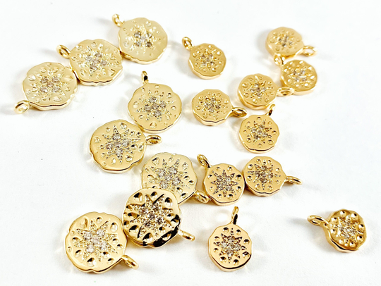 Real Gold 18K Plated Micro Cz Pave Charm Over Brass