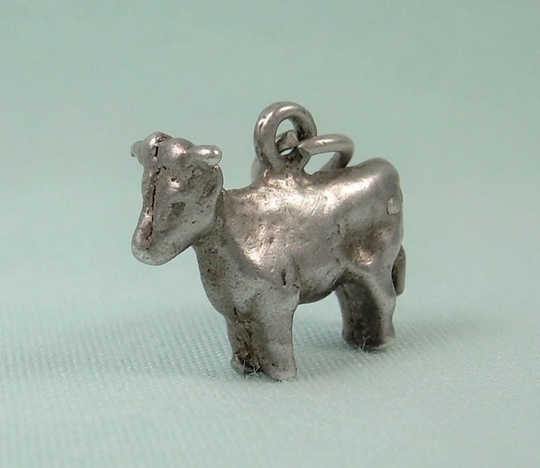 sterling Bull Cow Charm Pendant-Vintage 925 Silver-Taurus Zodiac Horoscope-April May Birthday-3D Dimensional-Mythical Minotaur Ox Oxen Bison