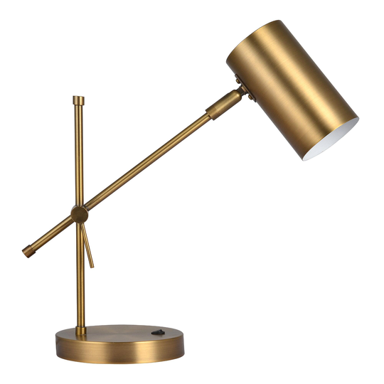 Brass Kira Adjustable Task Lamp with USB Port: Metallic -
