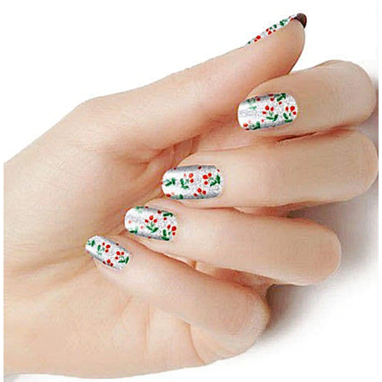 Christmas Holly Red Green Color Strips Real Nail Polish Wraps M176 Street Art