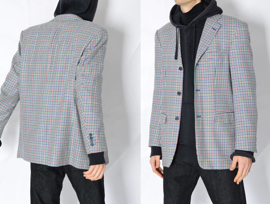 Vintage 90S Colourful Check Wool Blend Blazer Mens Formal Preppy Jacket Size M Chest 40 In
