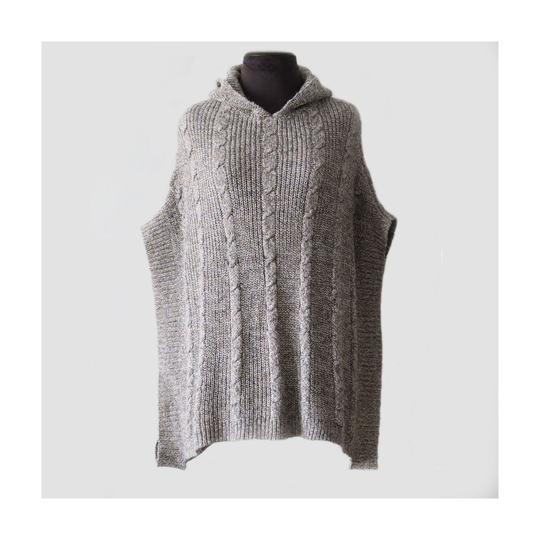 Poncho Alpaca Blend Gray-Marble, Hooded Cape, Inclusive Long Gloves