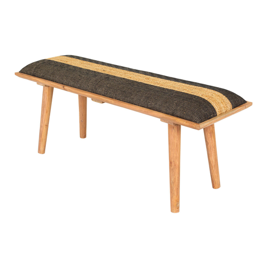 Ink Blue Jute Stripe Trent Upholstered Bench: Blue/Natural - Natural Fiber by World Market