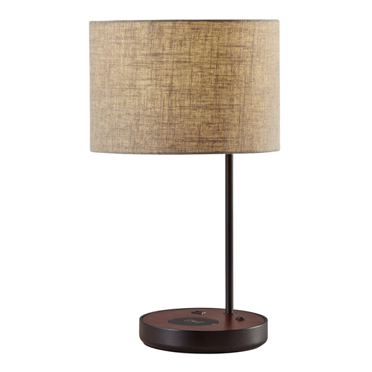 Black And Walnut Bourne Table Lamp with USB and Charging Pad: Black/Brown -