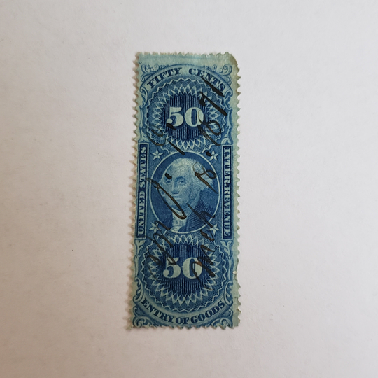 Antique Entry Of Goods Revenue Stamp Scott # R55C R5 1871 Cancellation
