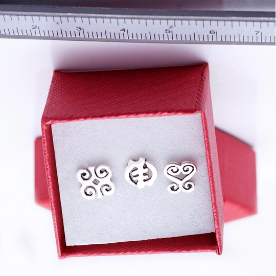 3 Single Stud Earring Set, Adinkra Symbol Gift Set