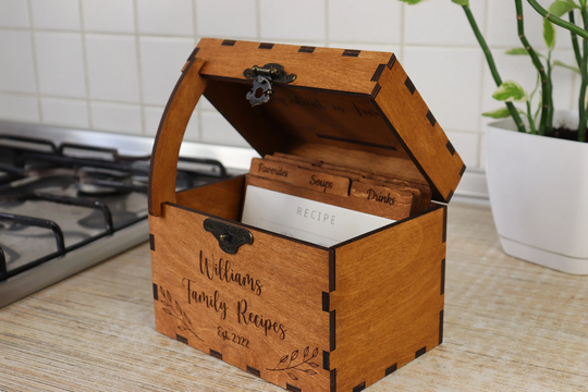 Personalized Recipe Box With Wooden Dividers, Bridal Shower Gift, Gift For Grandmother, Mom, Cards 4x6