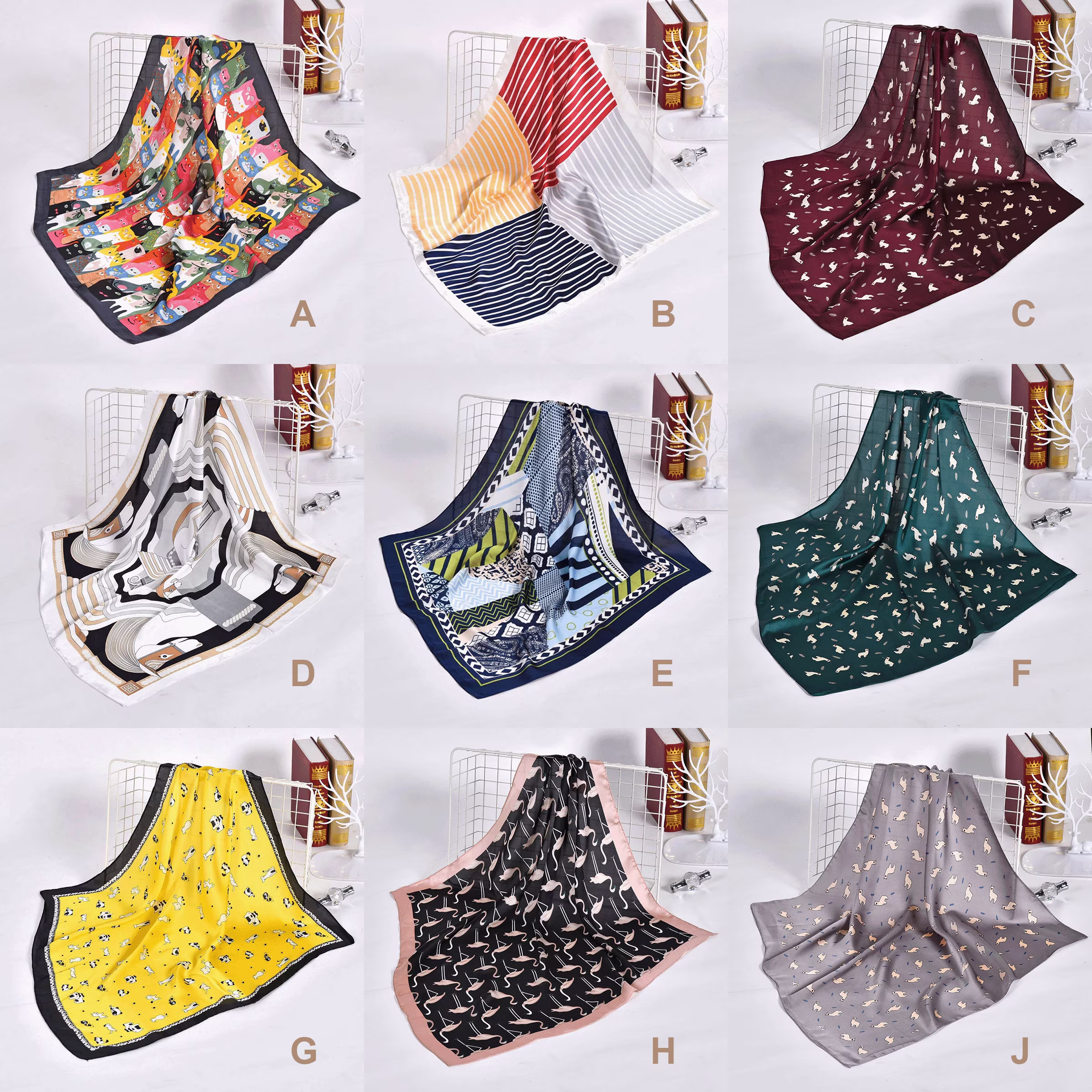 Silky Satin Polyester Animal Printed Scarf, Cat Dog Llama Bandanna, Vivid Head Scarves, Square Scarf Gift For Women