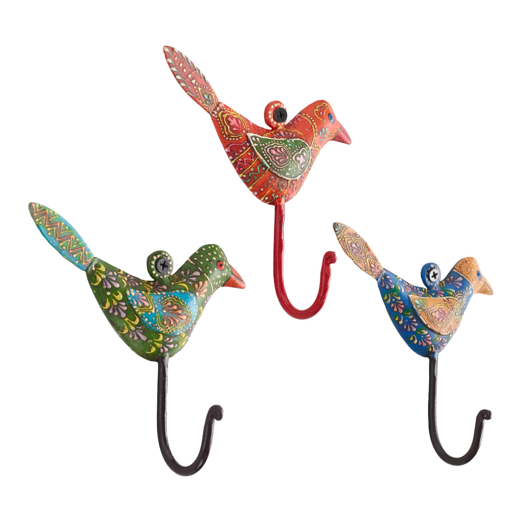 Spring Birds Hooks Set of 3: Multi - Metal by World Market