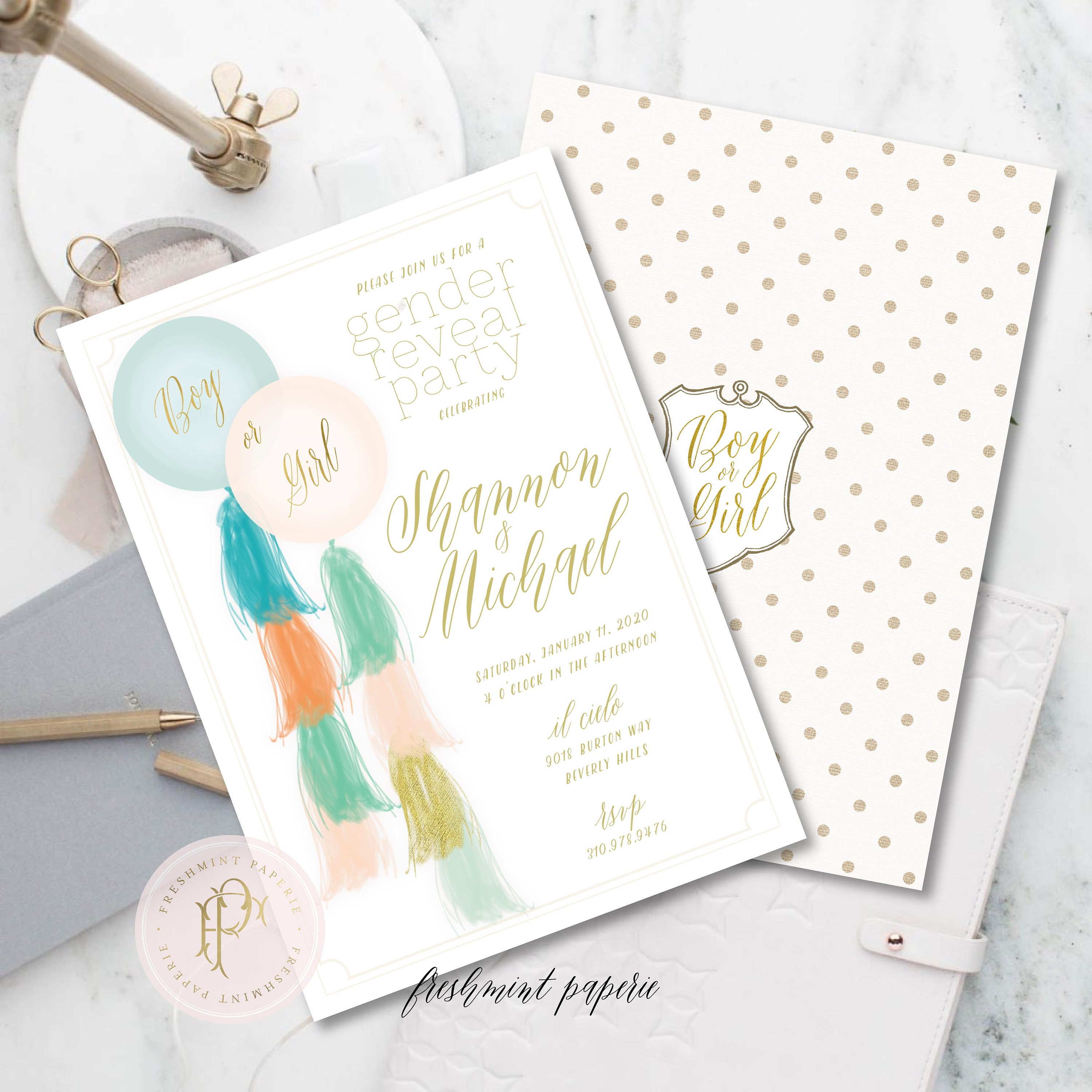 Gender Reveal Party Invitation - Baby Shower Boy Or Girl Balloon Gender Reveal