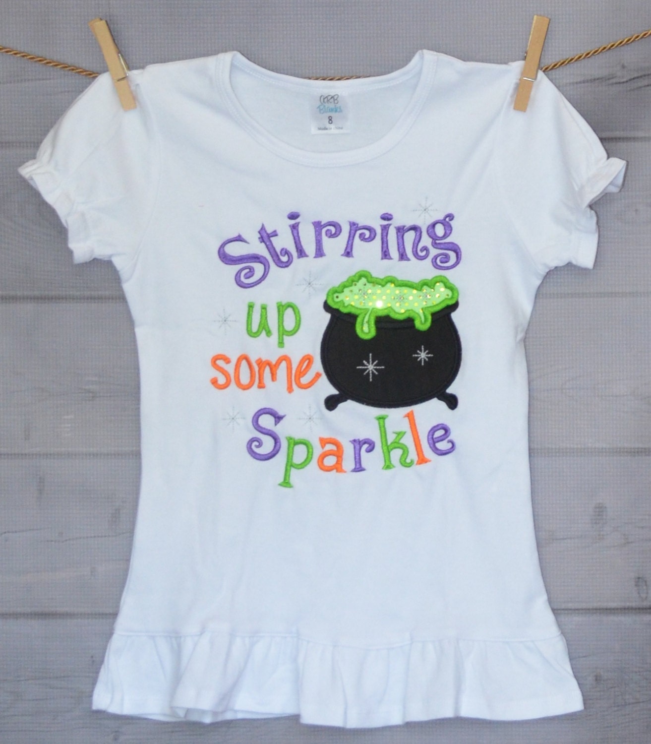 Personalized Halloween Witch's Cauldron Stirring Up Some Sparkle Or Trouble Applique Shirt Bodysuit For Boy Girl