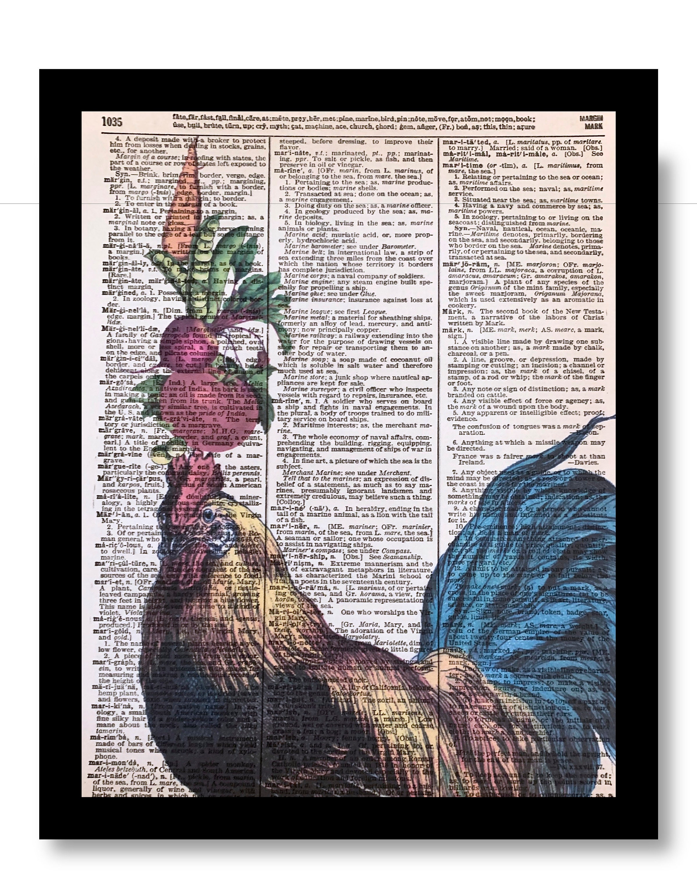 Chicken Soup For The Soul Humor, Rooster Print, Humor Colorful Rooster, 8x10 Dictionary Page, Art, Dictionary Print